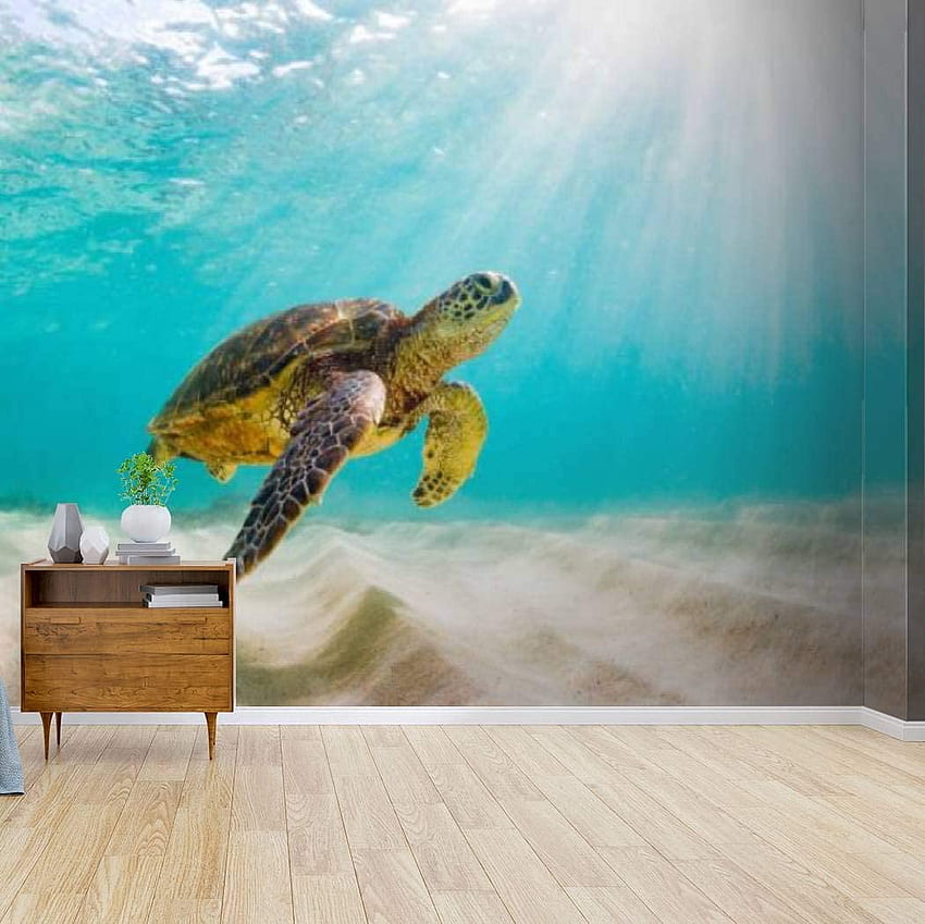 Kanworse druk na płótnie piękny hawajski zielony żółw morski samoprzylepna skórka i kij foto naklejka ścienna plakat do domu naklejka dekoracyjna do salonu Tapeta HD