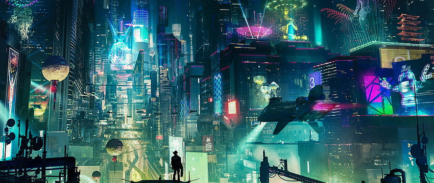 Cyber​​ punk City Resolution、、、背景、および、Cyber​​ punk Ultrawide 高画質の壁紙