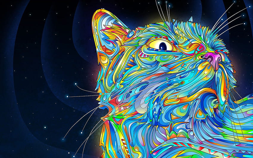Abstract, Vector, Multicolored, Motley, Cat, Paints HD wallpaper