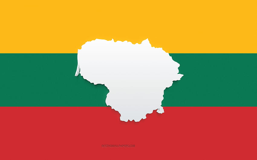 Lithuania map silhouette, Flag of Lithuania, silhouette on the flag, Lithuania, 3d Lithuania map silhouette, Lithuania flag, Lithuania 3d map HD wallpaper