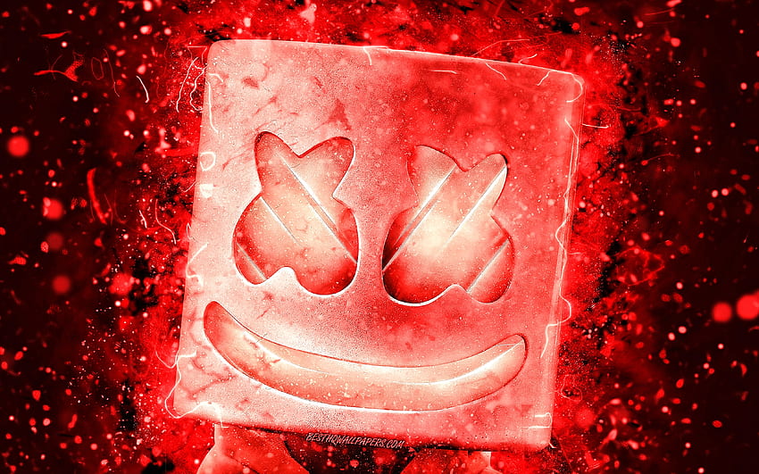DJ Marshmello, , 赤いネオン, 音楽スター, クリストファー・コムストック, アメリカの DJ, スーパースター, Marshmello, 赤の抽象的な背景, Dj, 抽象的な Marshmello, Marshmello 高画質の壁紙
