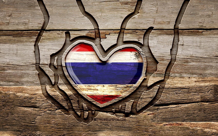 Amo la Thailandia, , mani intagliate in legno, Giorno della Tailandia, Bandiera tailandese, Bandiera della Tailandia, Abbi cura della Tailandia, creativo, Bandiera della Tailandia, Bandiera della Tailandia in mano, Intaglio del legno, Asia, Tailandia Sfondo HD
