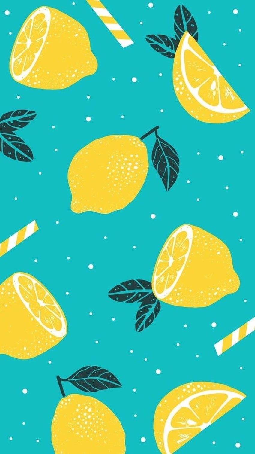 Tranches de citrons jaunes pailles rayées blanches dessinant un fond bleu d'été. été, fruit, iphone, été, illustration Fond d'écran de téléphone HD