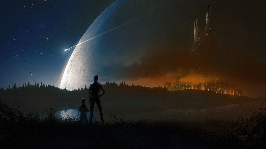 Fantastic World Planet Fantasy Sci Fi City Mood Space Moon Stars HD wallpaper