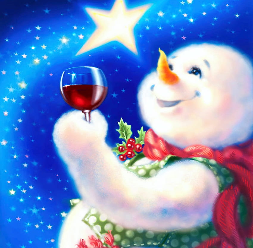 The Morning Star, snowman, decoration, christmas, glass, wine HD wallpaper