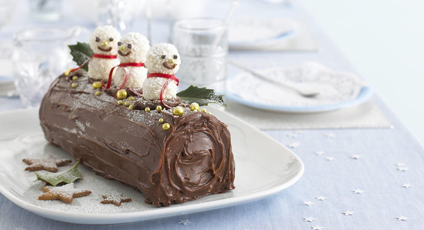 Yummy Christmas, table, chocolate, dessert, delicious, snowman, light, bright, love, yummy, christmas HD wallpaper