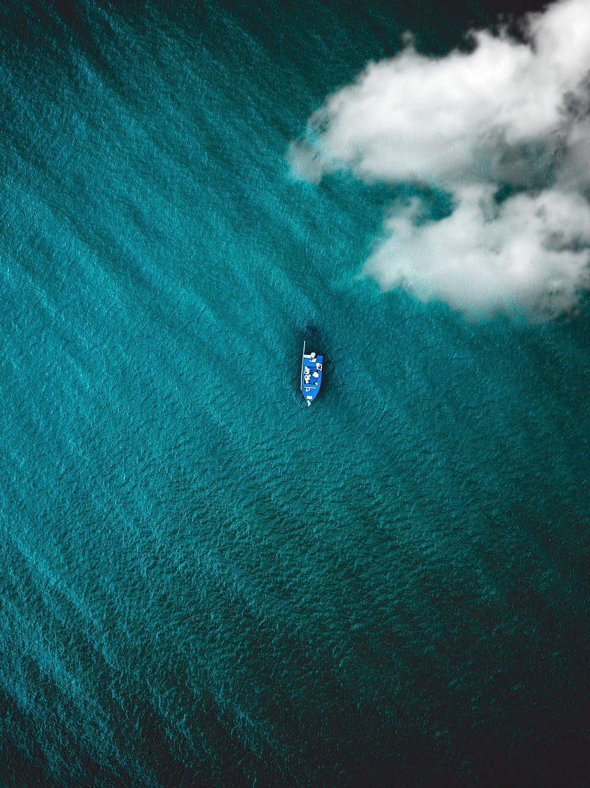 Natura, mare, nuvole, vista dall'alto, barca Sfondo del telefono HD