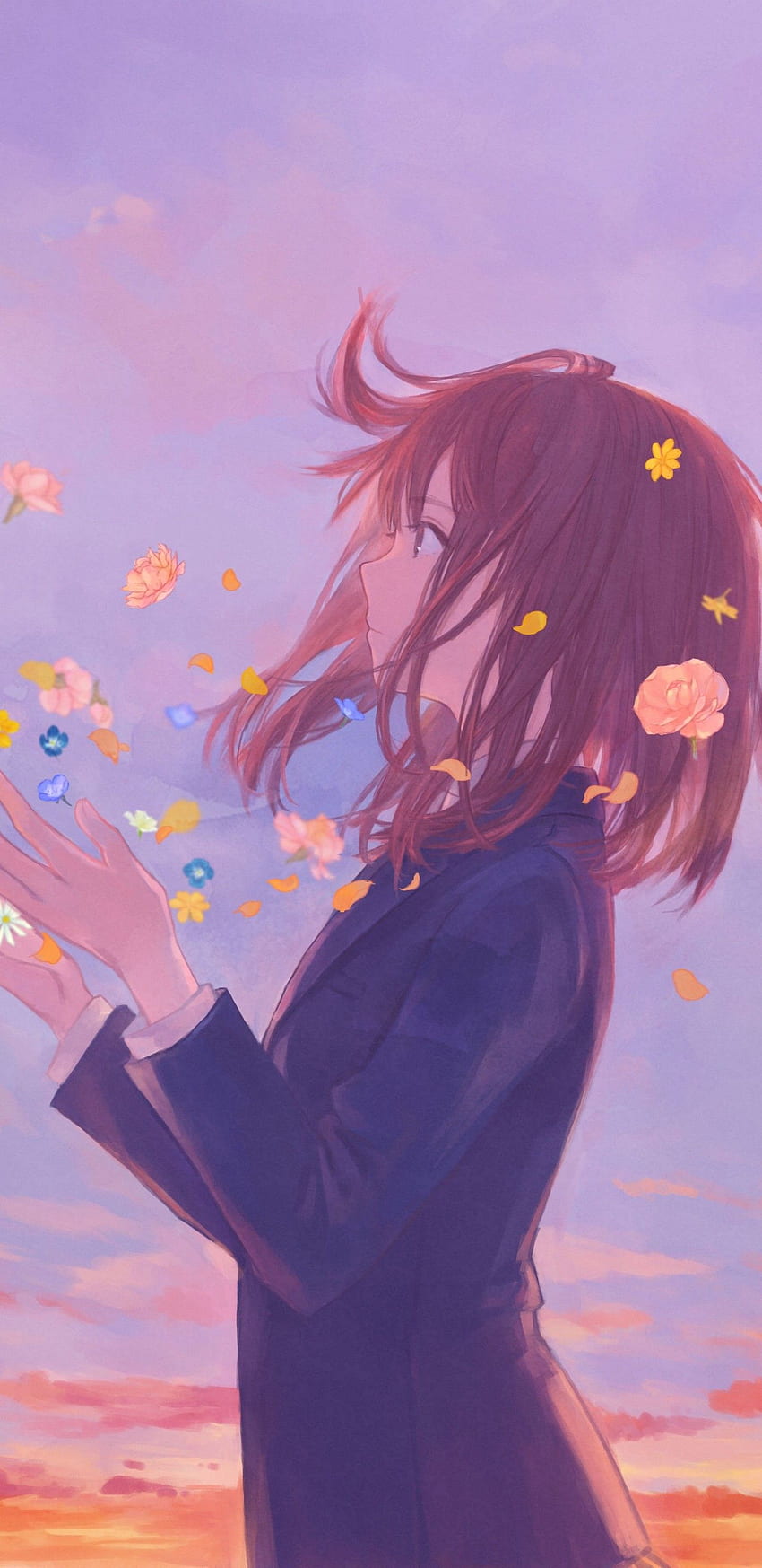 Anime Girl School Uniform Flowers Clouds Samsung, 1440X2960 Anime HD phone wallpaper