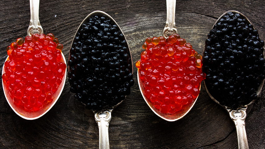Black and red caviar, spoons U HD wallpaper