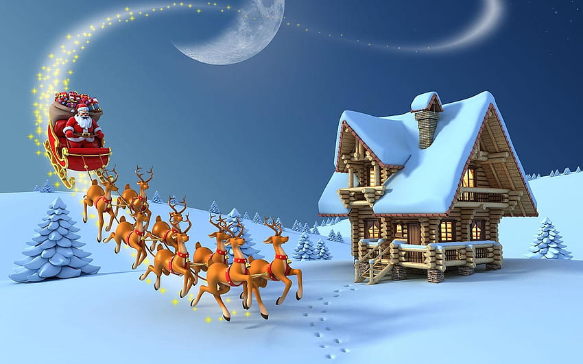 :-), Santa Claus, reindeer, Christmas, house HD wallpaper
