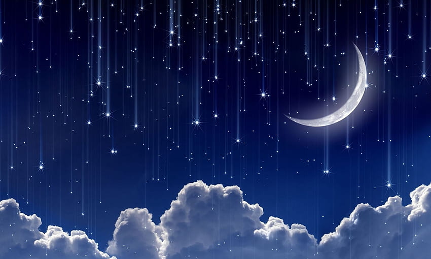 silver night, night, stars, sky, moon HD wallpaper