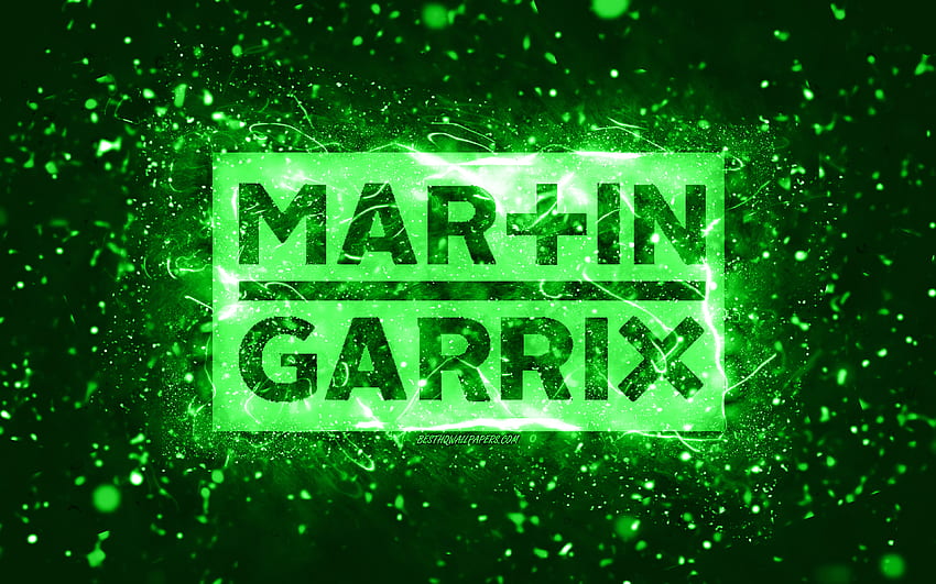 zielone logo Martina Garrixa, holenderscy DJ-e, zielone neony, kreatywne, zielone abstrakcyjne tło, Martijn Gerard Garritsen, logo Martina Garrixa, gwiazdy muzyki, Martin Garrix Tapeta HD