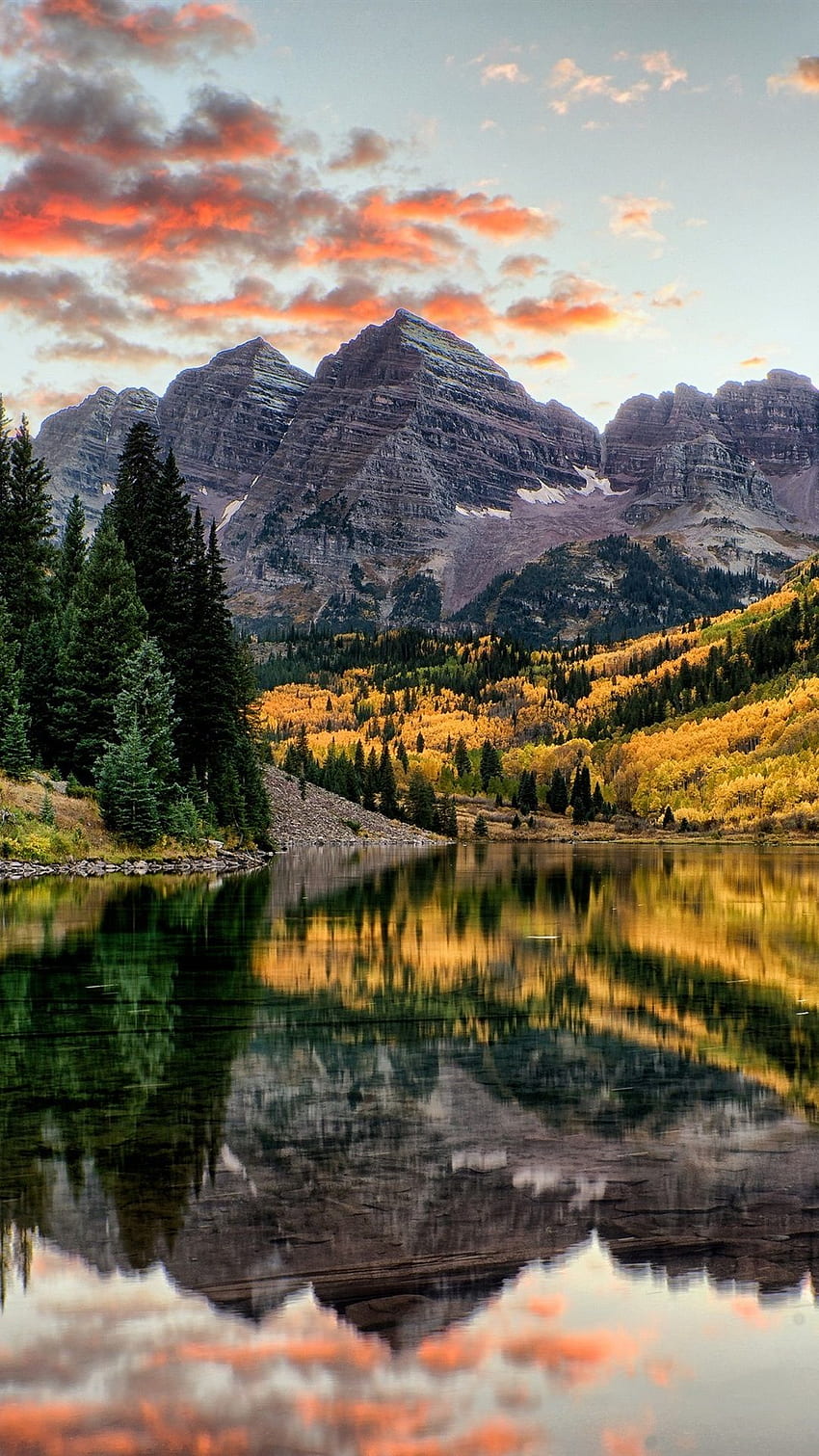 Maroon Bells, mountains, trees, lake, autumn, Colorado, USA U HD phone wallpaper