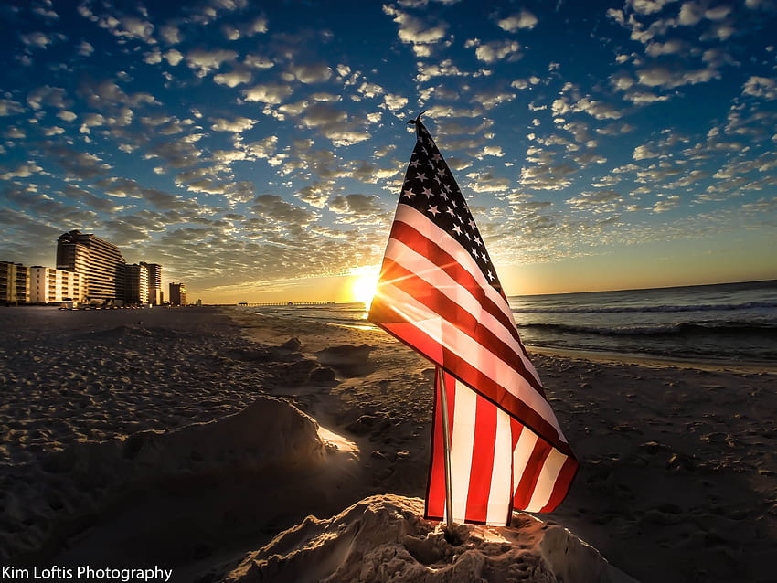 Pantai Teluk, AL. Bendera Amerika, Patriotik, seni bendera Amerika, Bendera Amerika Matahari Terbenam Wallpaper HD