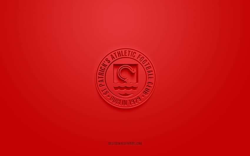 St Patricks Athletic FC, creative 3D logo, red background, Irish football team, League of Ireland Premier Division, Dublin, Ireland, 3d art, football, St Patricks Athletic FC 3d logo HD wallpaper