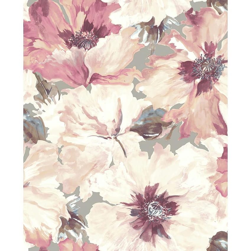 Seabrook Designs Cecita Berry, Ivory, and Metallic Grey Watercolor Floral , Berry/ Ivory/ and Metallic Grey, Printable Floral HD phone wallpaper