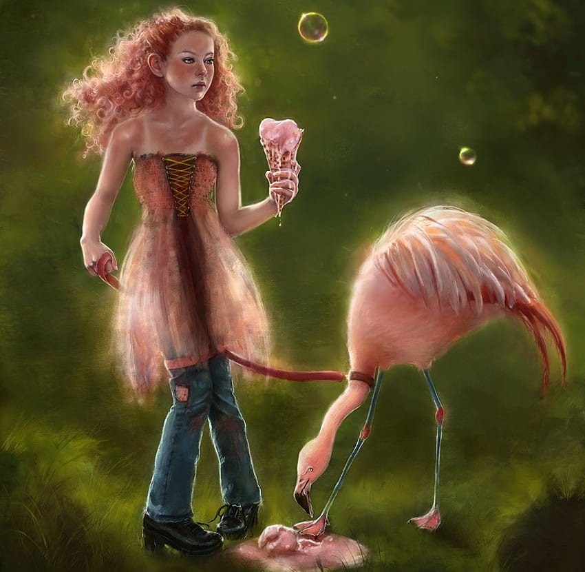 플라밍고가 자신의 핑크, 핑크, 플라밍고, 추상, 새, 예술, 아이스크림, 소녀를 유지하는 방법 HD 월페이퍼