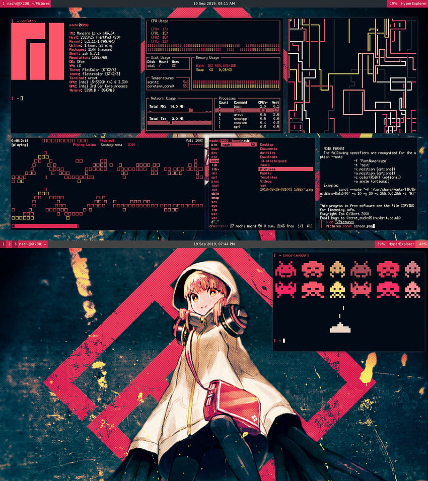 XFCE I3 Lücken Neonfarben und ein Anime : Unixporn, Cool Neon Anime HD-Handy-Hintergrundbild