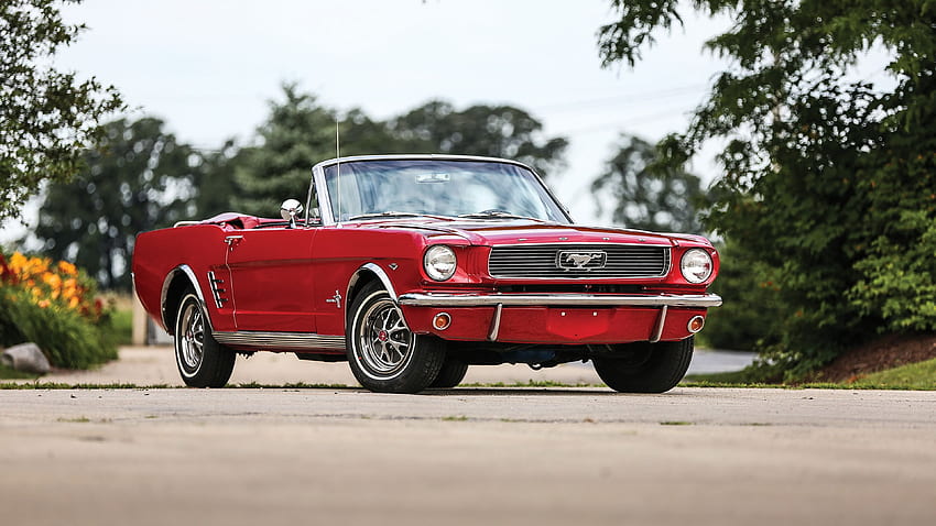 Ford Mustang 1966 Cabriolet rosso retrò, Mustang d'epoca Sfondo HD