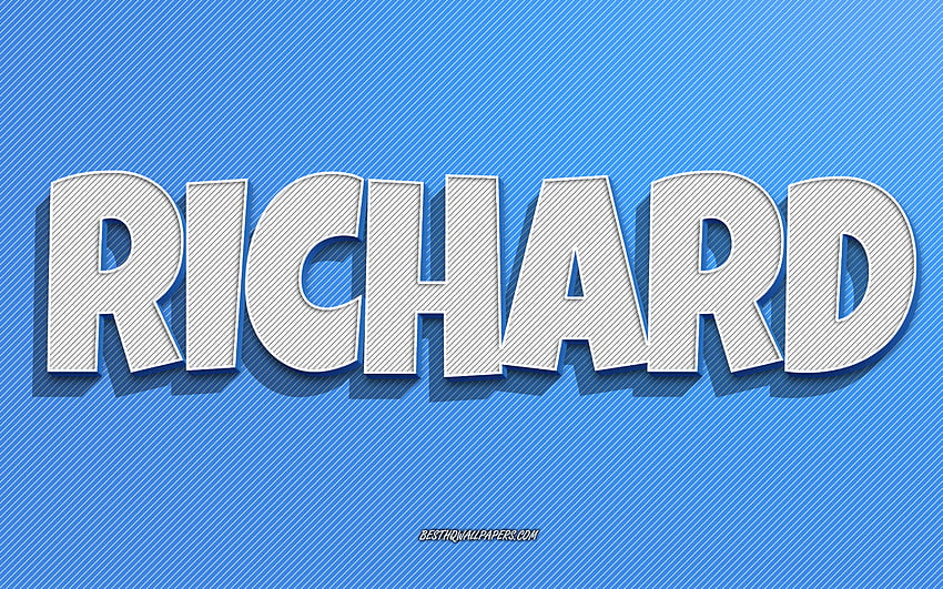 Richard, niebieskie linie tła, z imionami, imieniem Richard, męskimi imionami, kartką z życzeniami Richarda, grafiką liniową, z imieniem Richarda Tapeta HD