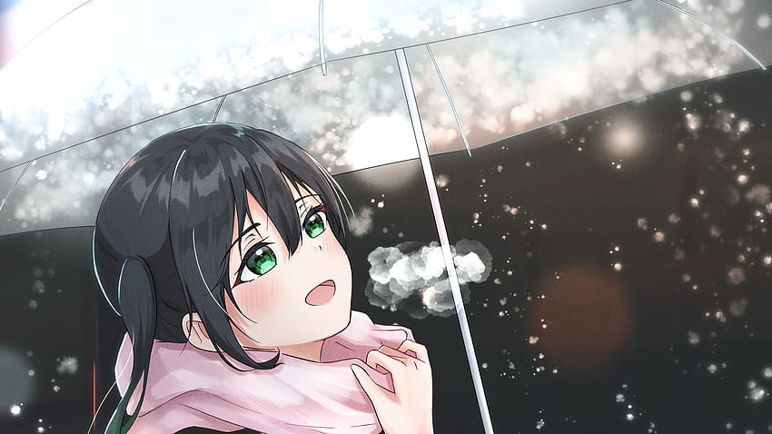 Green Eyes Anime Girl Under Umbrella Anime Girl HD wallpaper