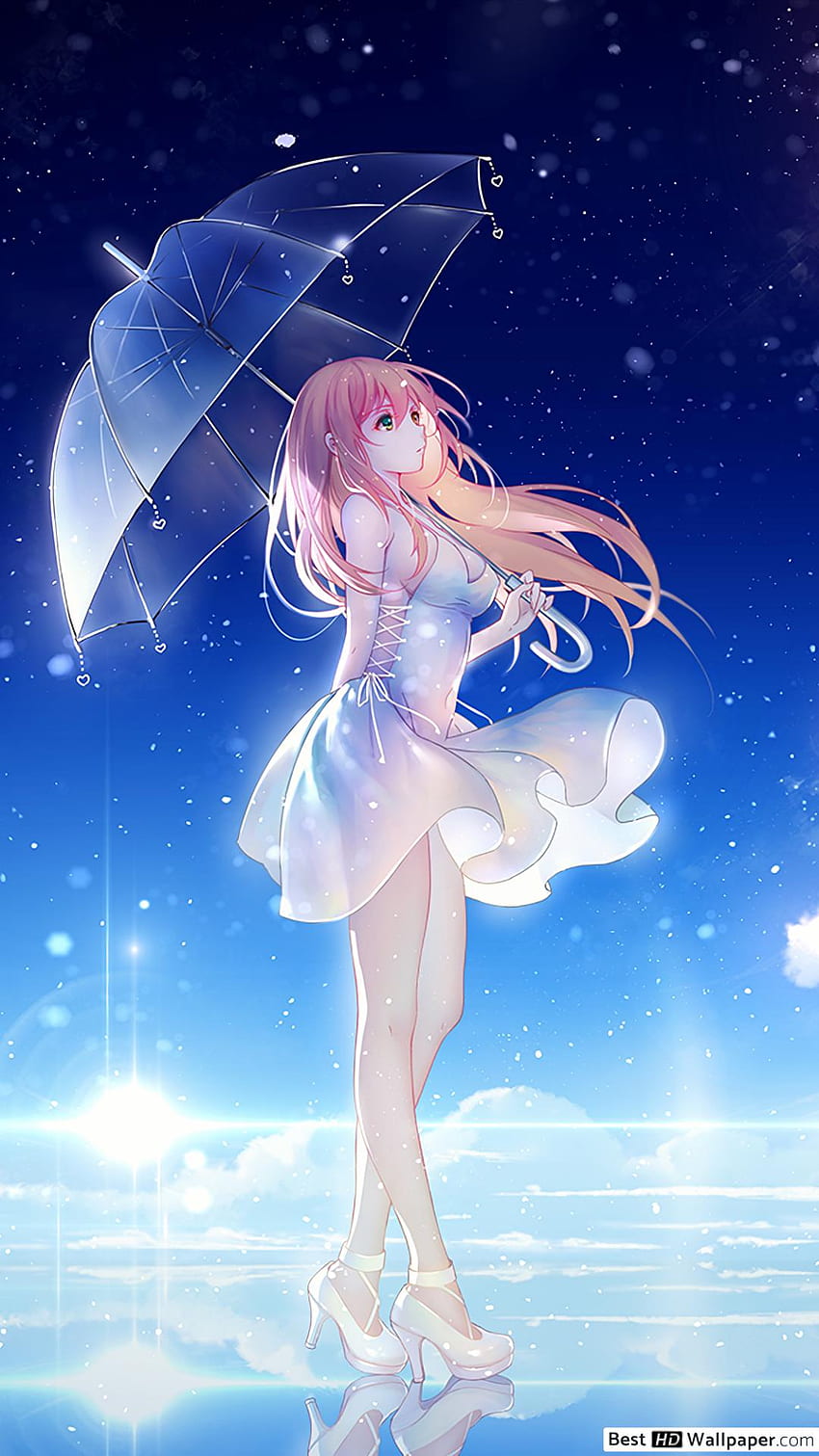 Belle Anime Girl dans la nuit, Anime Galaxy Girl Fond d'écran de téléphone HD