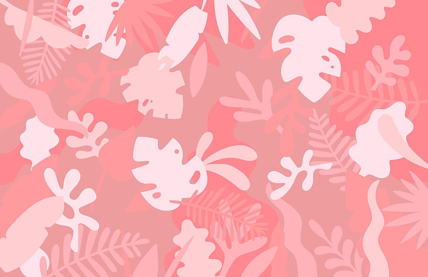 Mural Pola Daun Tropis Merah Muda, Daun Tropis Merah Muda Wallpaper HD