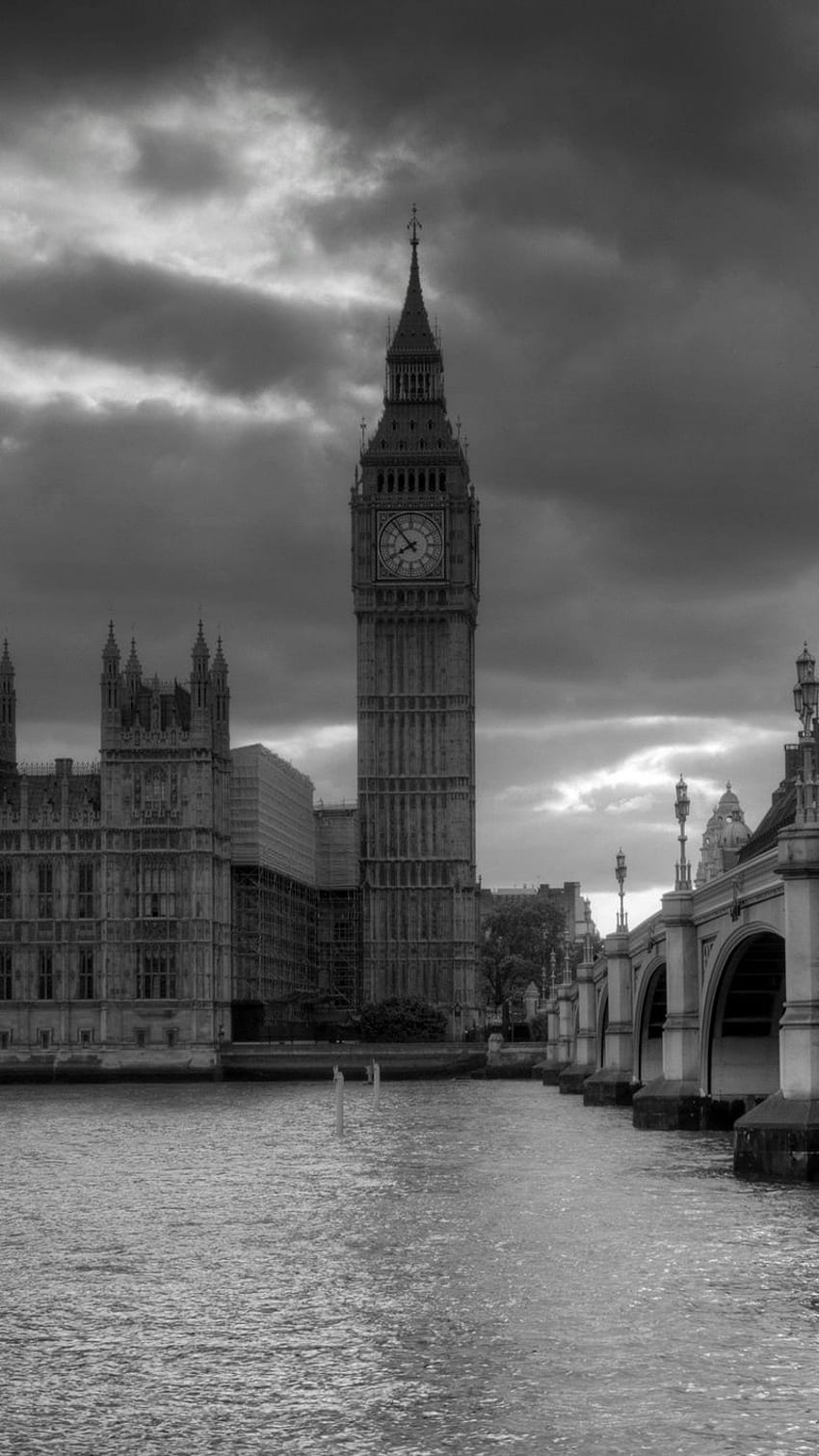 Londres, Ponte, Big Ben, Preto e Branco Papel de parede de celular HD