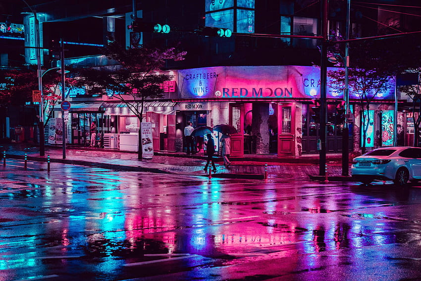 밤에는 핑크 비오는 거리, 밤에는 비오는 도시 HD 월페이퍼