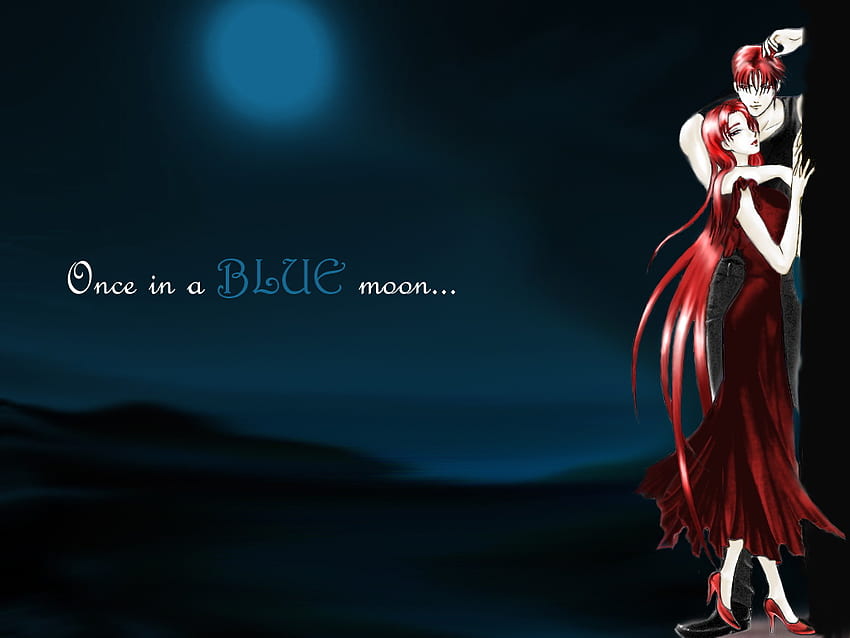 Once in a blue moon, anime, love, couple, romance, moonligth HD wallpaper