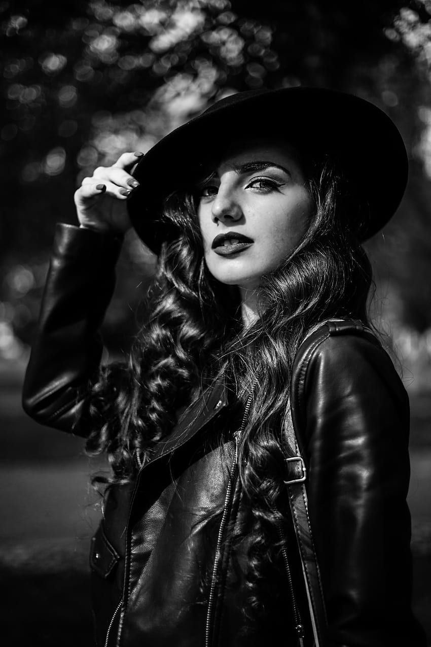 woman in black leather jacket and black hat – Girl on Unsplash HD phone wallpaper