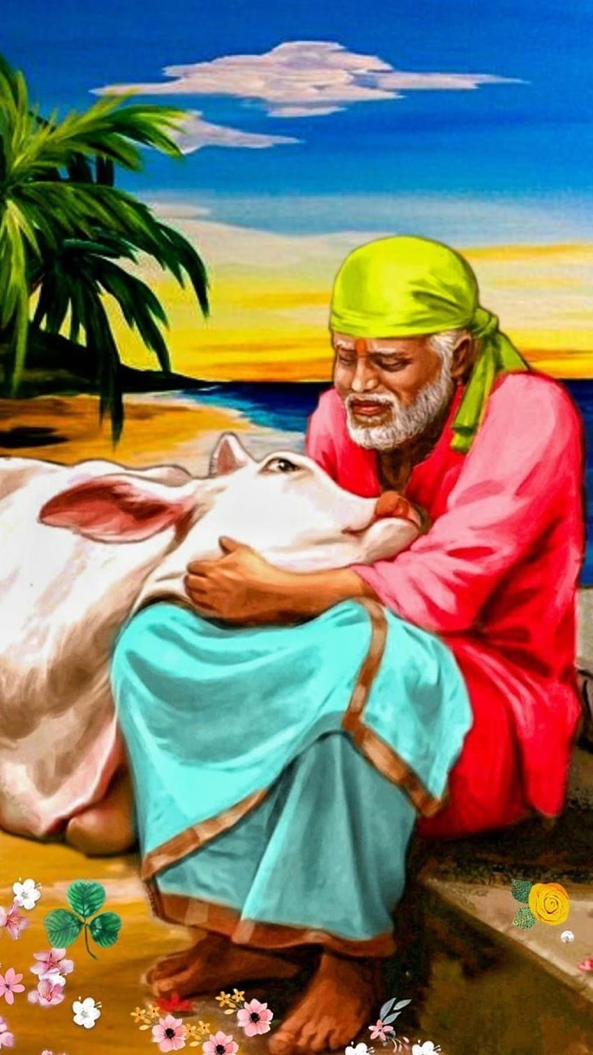 Sai Baba , Painting, cow, sai baba HD phone wallpaper | Pxfuel