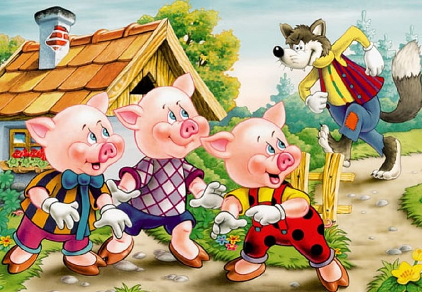 Trzy małe świnki, dzieci, wilk, ilustracja, mała, historia, świnie, streszczenie, cg, trzy Tapeta HD