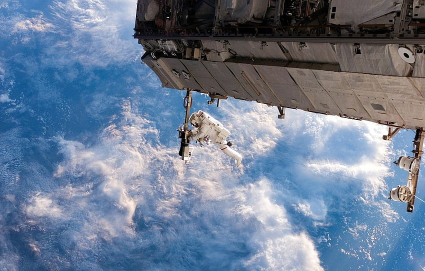 space, clouds, flight, space, reflection, ISS, International Space Station HD wallpaper