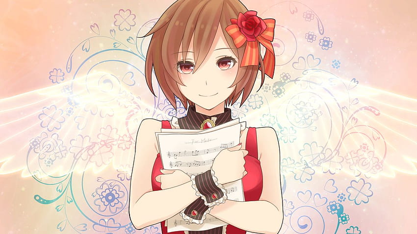 asami (unoundo) yeux bruns cheveux bruns fleurs papier meiko court Fond d'écran HD