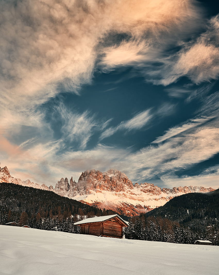Inverno, natura, montagne, neve, vertice, cima, struttura Sfondo del telefono HD