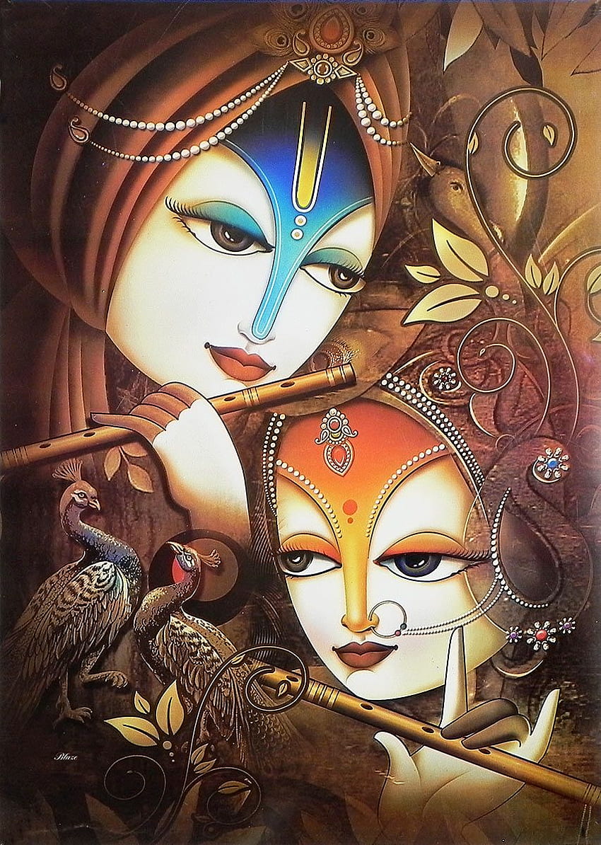Radha Krishna tocando flauta. Arte de Krishna, pintura de Krishna radha, pintura de Krishna Papel de parede de celular HD