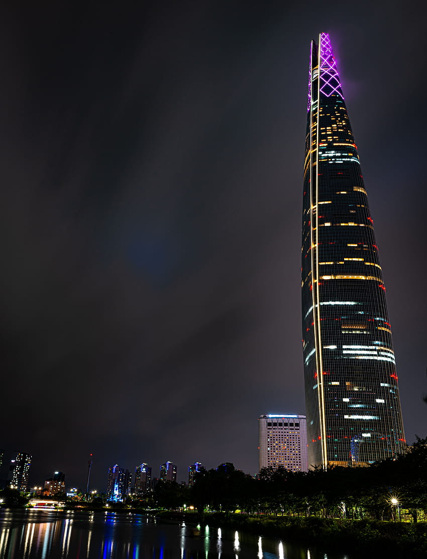 Night, City, Skyscraper, Building, Dark, Tower HD phone wallpaper