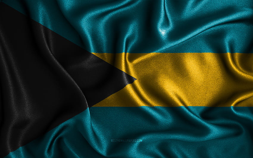 Bandera de las Bahamas, banderas onduladas de seda, países de América del Norte, símbolos nacionales, bandera de las Bahamas, banderas de tela, bandera de las Bahamas, arte 3D, Bahamas, América del Norte, bandera de las Bahamas en 3D con resolución fondo de pantalla