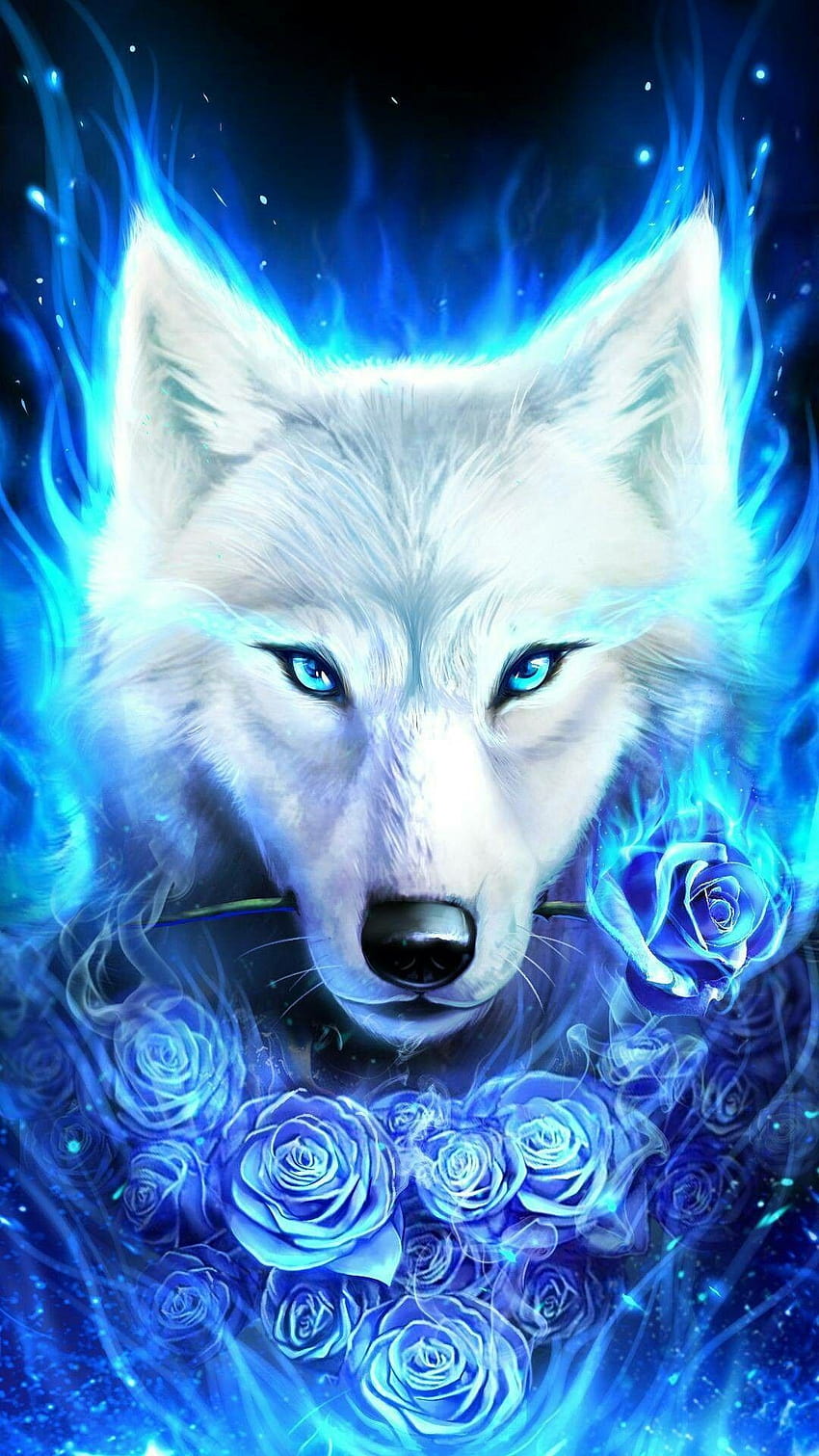 蒼炎の狼。 オオカミの精神動物、ファンタジーオオカミ、オオカミ、青い動物 HD電話の壁紙