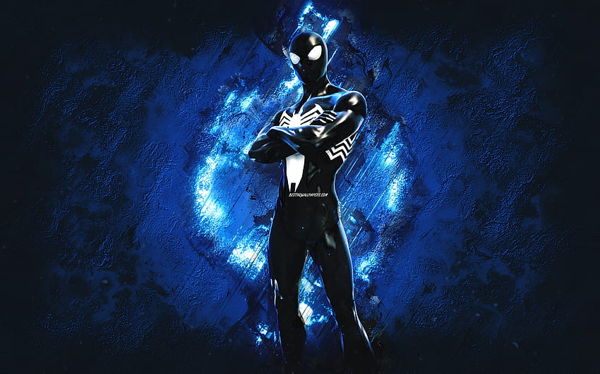 Fortnite Symbiote Suit Spider-Man Marigold Skin, Fortnite, personagens principais, pedra azul de fundo, Symbiote Suit Spider-Man, Fortnite skins, Symbiote Suit Spider-Man Skin, Symbiote Suit Spider-Man Fortnite, Fortnite personagens papel de parede HD