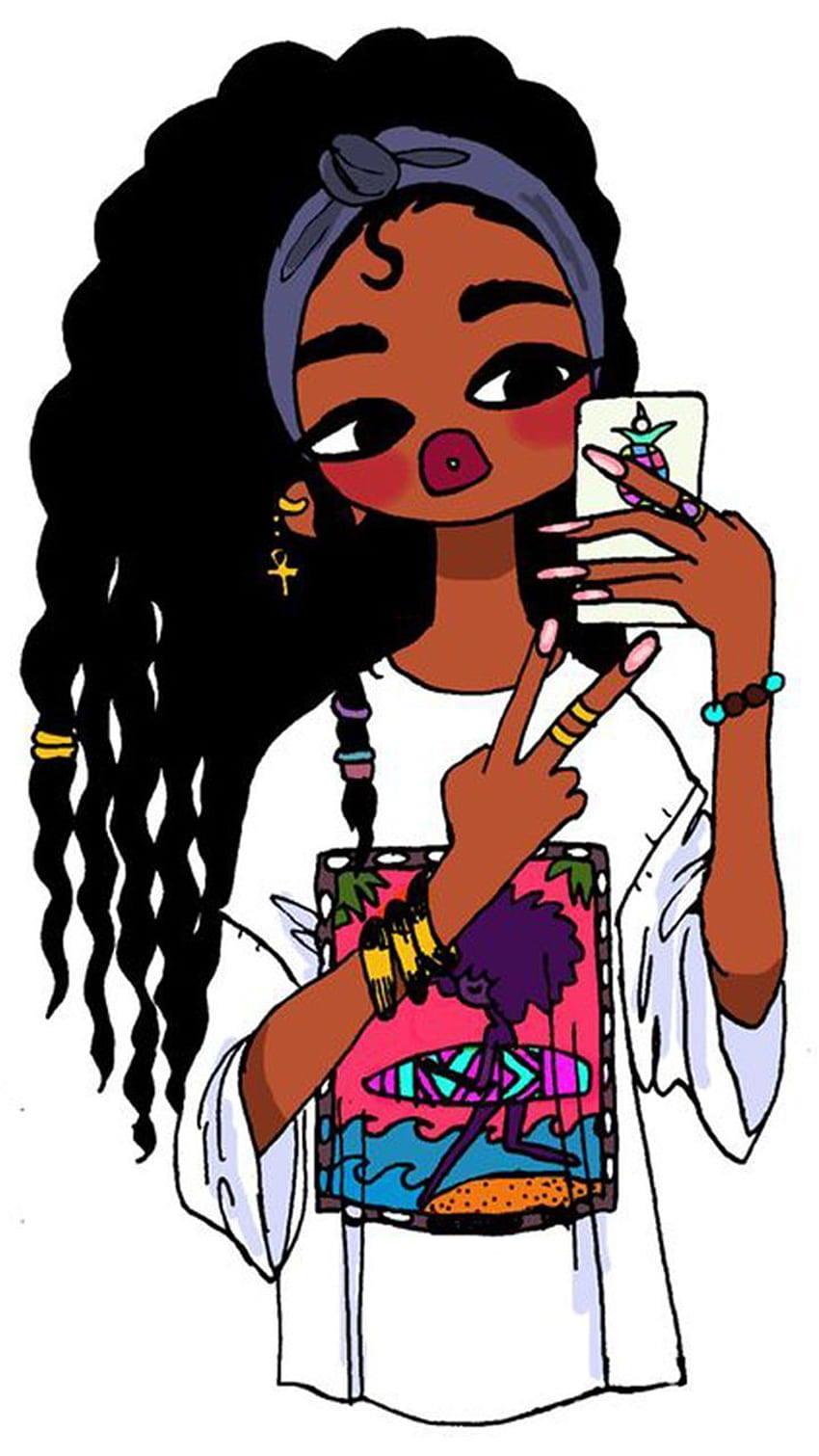 рисунки с маркер, Сладко черно момиче HD тапет за телефон
