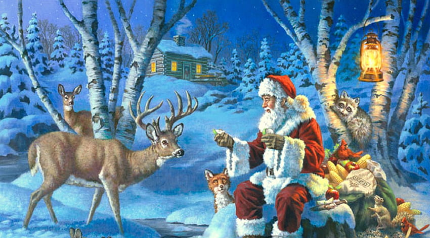 ★Boże Narodzenie★, zima, wakacje, ferie zimowe, śnieg, zwierzęta, białe drzewa, prezenty, dziwne rzeczy, które ludzie noszą, y, Święty Mikołaj, piękne, kreatywne gotowe, miłość cztery pory roku, dzika przyroda, Boże Narodzenie, jelenie, Boże Narodzenie i nowy rok, latarnia, piękny Tapeta HD
