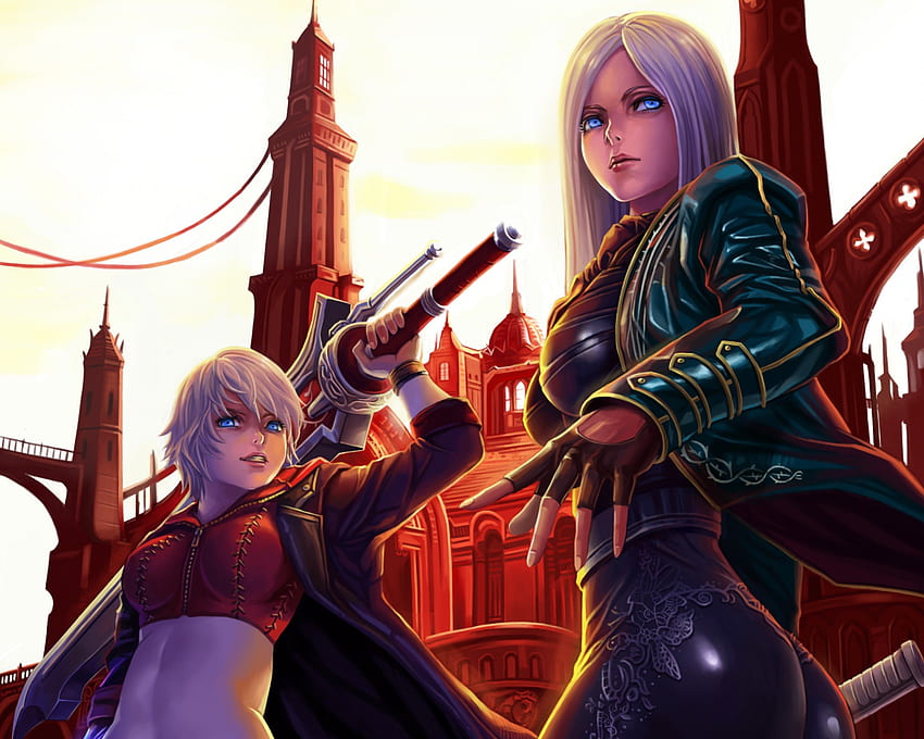 Dante, games, white hair, video games, capcom, devil may cry, guns, thorns,  anime, HD wallpaper