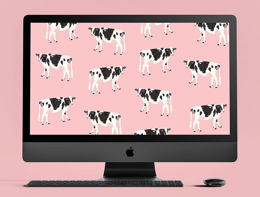 牛印刷ピンク コンピューターの背景、ピンクの牛 高画質の壁紙