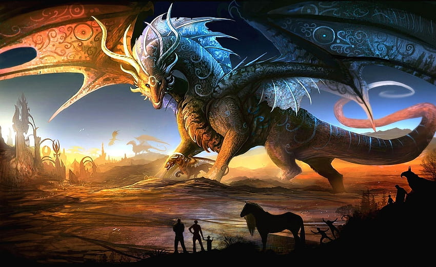 Dragons, Animals, People, Fantasy, Sunset, Young, Joey, Mother HD wallpaper