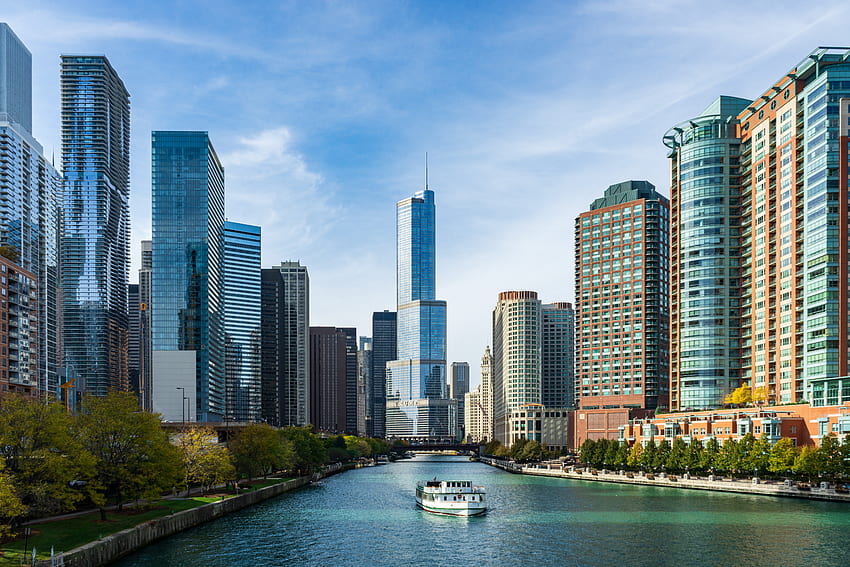 Städte, Flüsse, USA, Stadt, Gebäude, USA, Chicago HD-Hintergrundbild