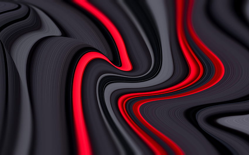 gelombang hitam dan merah, , kreatif, latar belakang abstrak, seni cair, gelombang abstrak berwarna-warni, latar belakang dengan gelombang, gelombang 3D Wallpaper HD