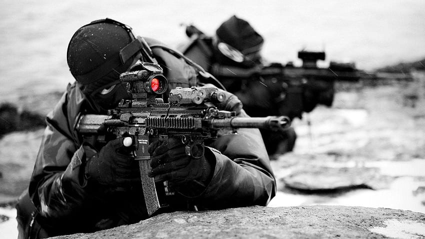 Black And White Of Soldiers With Gun Indian Army . HD wallpaper