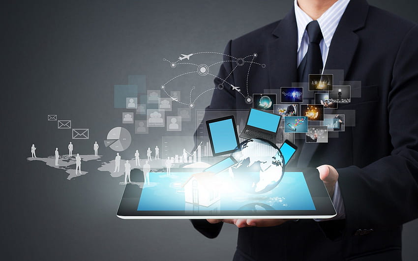 Tecnología de dispositivos móviles Agencia de marketing digital, tecnología comercial fondo de pantalla